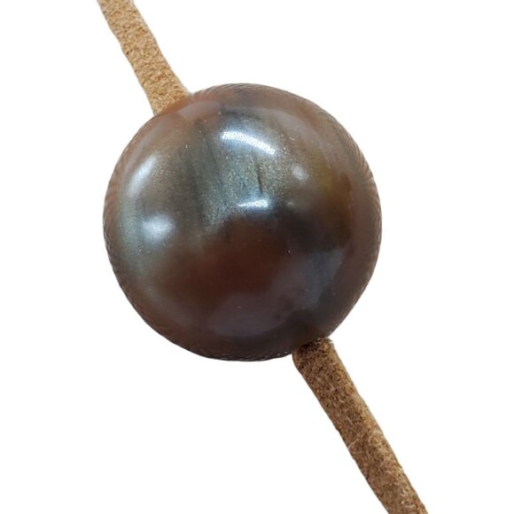 Vintage Signed Monet Set Necklace 38" Earrings 2" Green Bead Gold Tone Suede - Picture 5 of 12